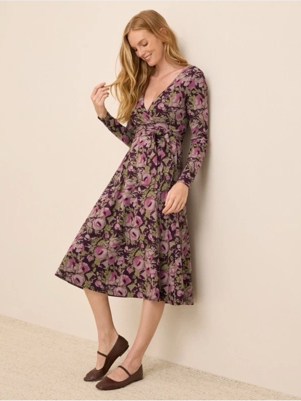 Pact Fit And Flare Wrap Dress W13 $128 MSRP Berry Jam Floral Sz S Womens